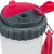 Drinking bottle with grey screw cap, red flip lid and integrated spout. Red spoon attached to the side and metal clip for fastening.