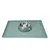 Stainless steel food bowl with green holder and matching mat, decorated with Simon's Cat motifs.