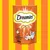 Dreamies, mit leckerem Huhn, 60g. Envase naranja con ilustración de gato y pollo. Texto en alemán visible en el paquete.