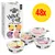 Greenwoods Joy Adult Cat, confezione da 48 vaschette assortite: Just Chicken, Chicken & Veal, Tuna Turkey, Turkey Salmon. Testo visibile: Have it all with the variety pack.