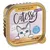 Barquette Catessy Fine Paté, 100 g, avec volaille et foie, texte visible : Yummmmeow!, No added sugar, Oh, so smooth! Illustration de chat sur l’emballage.