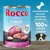 Rocco Junior Turkey with veal & rice, ausgewogenes Calcium-Phosphor-Verhältnis, 100% frische Zutaten, optimaler Calciumgehalt, Dose mit Fleisch und Reis abgebildet.