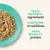 100% natural ingredients, contains no additives, high quality protein – tekst w języku angielskim widoczny obok porcji karmy na niebieskim talerzu.