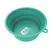 Green foldable silicone bowl with Tiki logo, side eyelet for attachment. Scale on the left shows size ratio.