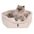 Tiaki kattenbed in beige met zachte vulling, afgebeeld met een kat erin.