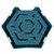 Gamelle hexagonale en plastique bleu avec reliefs en forme de labyrinthe et inscription visible 'MADE IN CHINA' et 'PP'.