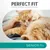 Perfect Fit, SENIOR 11+. Текст на немецком: UNTERSTÜTZT DIE GANZHEITLICHE GESUNDHEIT DES KÖRPERS. Изображение рыжего кота на коленях человека.