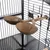 Two coconut shells on a wooden arm, attached to a metal cage. Suitable as food or water bowls for birds.