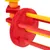 Wooden toy with red and yellow elements, consisting of rods and geometric shapes.