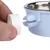 Close-up of a screw mechanism for attaching a blue holder with stainless steel bowl. Shows a hand fitting the white rotary knob.