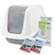 Savic covered cat litter box with swing door, two Savic filter packs, and Bag it Up litter tray bags pack, 6 bags, made of 30% recycled plastic. All items visible in image.