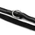 Schwarzes Nylon-Halsband mit reflektierenden Streifen und silbernem Metallring.
