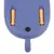 Blue plastic device with two orange inserts and a black round button. Detailed view of the underside.