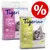Два пакета Tigerino Premium Natural Clay Clumping Litter, один с запахом лимонника, 12 кг. Видны пиктограммы: высокая впитываемость, контроль запаха, моментальное комкование, низкая запылённость. Знак процента.