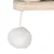 White plush ball on a string, attached to a wooden board.