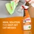 Nature's Miracle Oxy Formula set-in stain remover spray shown with a person cleaning a sofa, labelled as ideal solution for deep-set cat messes.