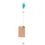 Play wand with blue feather attachment, red bells and colourful beads. Packaging displays product information in text form.