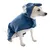 Dog wearing a blue costume with hood and ears, made of soft fabric. Product shows design and fit for pet clothing.