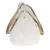 Sac de transport pour animaux, tissu aspect tricot blanc, fermeture éclair sur le dessus, deux anses beiges réglables visibles.