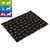 Tapis noir à motifs pattes, disponible en tailles M, L et XL indiquées par des pictogrammes de chiens sur fond vert, bleu et violet.