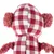Jouet pour chien en tissu à motif carreaux rouges et blancs, oreilles et bras en matière peluche rose, vue de dos.