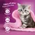 Text states: 100% of your kitten's daily needs. Features include natural defences, healthy growth, easy to eat and digest.