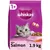 Dry food with salmon, 1.9 kg pack, suitable for cats aged 1 year and older, shown with kibble pieces and a bowl.