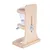 Abreuvoir en bois clair avec support vertical, biberon transparent en verre et embout métallique visible, fixation par vis sur le côté.