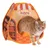 Orangefarbenes Spielzelt mit Bäckerei-Motiv, geöffnetem Eingang und einem orangefarbenen Kater, der aus dem Zelt herauskommt.