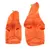To orange hundetrøjer med hætte og fire ærmer, vist i to forskellige størrelser. Synlige grønne detaljer øverst på hætten. Materiale ligner stof.