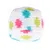 Pelota tejida en blanco con patrones de colores en verde, rosa y azul.