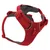 Red dog harness with adjustable straps, padded lining and reflective strips.