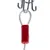 Câble en métal avec gaine transparente, boucle renforcée par un manchon rouge et crochet en métal visible en haut de l’image.