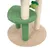 Krabpaal met groene en beige tapijtbekleding, twee niveaus en hangend speelgoed in de vorm van een groene vrucht.