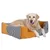 Gestreiftes Hundebett mit orangefarbenen Seitenpolstern, geeignet für mittelgrosse Hunde.