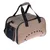 Sac de transport beige pour animaux, avec poignées noires, aérations ovales sur les côtés et dessus, panneau latéral en maille noire, fermeture éclair visible.