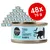 Lot de 48 boîtes Cosma Pure Love Nature, Tuna with Shrimps in Broth, 70 g chacune. Texte en anglais sur l’emballage.