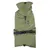 Manteau pour chien vert avec capuche, fermeture à boucle et sangle noire, poche zippée sur le dos, marque TIAKI visible sur l’étiquette.