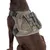 Nomad Tales Hundegeschirr mit Taschen, Reissverschlüssen und Schnallen in Khaki. Sichtbar an braunem Hund getragen.