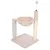 Cat tree with beige lying surface, sisal scratching post, brush and toy ball on spring.