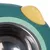 Stainless steel feeding bowl with green and yellow plastic rim, suitable for pets.