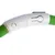 Detailweergave van een witte kunststof sluiting met groene slang en schuifregelaar voor aan/uit-functie en openingsmechanisme.