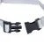 Collier en tissu gris avec fermeture à clip en plastique noir, boucle ouverte visible.
