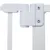 Détail de la charnière d’une barrière en métal blanc avec deux vis visibles sur le support.