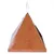 Abri en carton de forme triangulaire avec motifs de plumes colorées, poignée blanche sur le dessus, ouverture visible sur le côté droit.