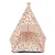 Tente tipi pour animaux avec armature en bois et tissu imprimé de pastèques, ananas et glaces. Coussin assorti à l’intérieur, ouverture frontale visible.