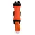 Jouet pour chien en forme d’animal, corps en tissu orange avec extrémités noires et queue en peluche orange à bout blanc. Étiquette visible à l’arrière.