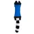 Toy for pets in blue with black and white striped tail and plush details.