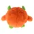 Pluche speelgoed in oranje met groene hoorns en poten, rond design.