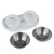Modern Living feeding bowl set with white plastic holder and two removable stainless steel bowls.